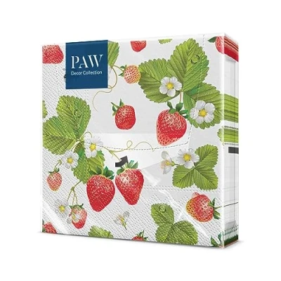 Image of PAW Napkins 3 Ply (33 x 33 cm) i 20 Pieces Perfect for Birthdays, Parties, Weddings, Communion and Celebrations Paper Colorful Fruit, Strawberry Strawberries with Bees
