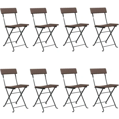 Image of vidaXL Folding Bistro Chairs 8 pcs Brown Poly Rattan and Steel