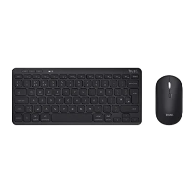Image of Trust Lyra Bluetooth Keyboard and Mouse Set, QWERTY UK Layout, 84% Recycled Plastics, Rechargeable Multi Device Wireless for PC, Laptop, Mac, Tablet, Windows, Android, iOS Black