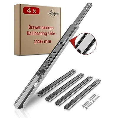 Image of LouMaxx Ball Bearing Drawer Runners 4 Pack (2 Pairs) 246 mm 17 Groove Slides High Quality Partial Extension Easy to Install Durable Steel Construction