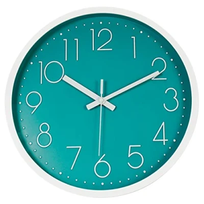 Image of Topkey Wall Clock 12&quot; Silent Non Ticking Decorative Modern for Living Room, Bedroom and Kitchen Teal Green