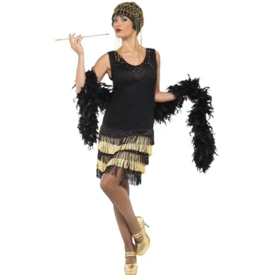 Image of Smiffys 1920s Fringed Flapper Costume, Black, L UK Size 16 18