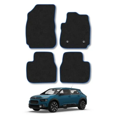 Image of Car Mats Compatible with Citroen C4 Cactus (2014 ) Tailored Fit Blue Carpet Floor Set Accessory Custom 4 Pieces Anti Slip Backing &amp; Binding Trim Edge
