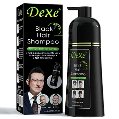 Image of Dexe Black Hair Shampoo 400 ML Instant Darkening Dye for Men Women Color Easy to Use Lasts 30 Days Fast Acting Natural Ingredients