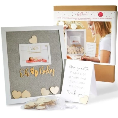 Image of Kate Aspen 22124NA Oh Baby Shower Guest Book Frame Guestbook Alternative, MDF Wood Polyester Plastic. Sheer Organza