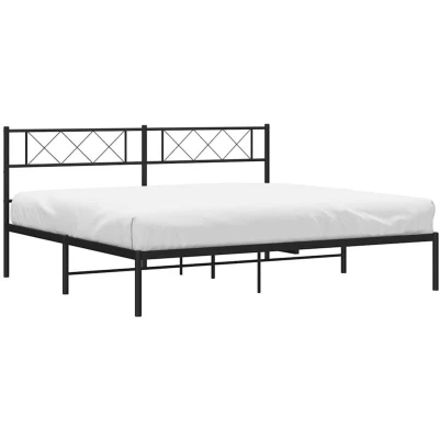 Image of Metal Bed Frame without Mattress with Headboard Black 193x203cm Vidaxl