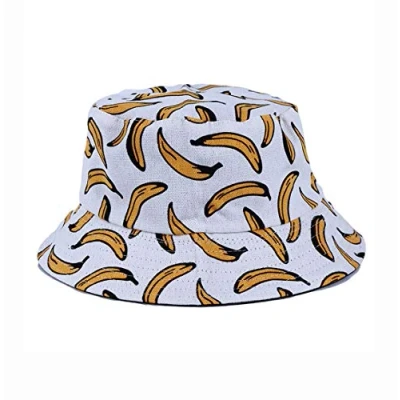 Image of KGM Accessories Cool Andy Warhol style Bananas print bucket sun hat Festival Holiday Hats (White)