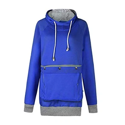 Image of Men Women Pet Pouch Hoodie Long Sleeve Big Kangaroo Pocket Pullover Cat Puppy Holder Hooded Sweatshirt blue XL