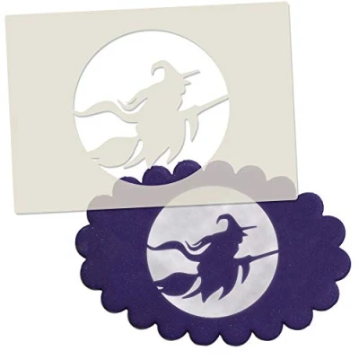 Image of Witch On Broomstick Silhouette Halloween Cake Decorating &amp; Craft Stencil