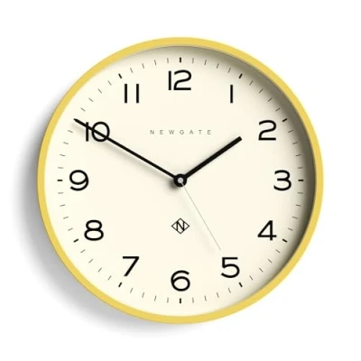 Image of NEWGATE® Echo Number Three Modern Wall Clock Clocks Round Kitchen for Living Room Office Contemporary Case Minimalist Dial Yellow