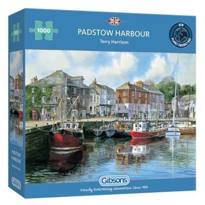 Image of Padstow Harbour 1000 Piece Jigsaw Puzzle Cornwall Sustainable for Adults Premium 100% Recycled Board Great Gift Gibsons Games