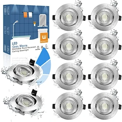 Image of wowatt LED Downlights Ceiling Dimmable 7W Recessed Lights IP44 Ultra Slim 6000K Cool White 700LM Spotlights 3 Brightness Level Spots 230V 83Ra for Bathroom Kitchen Pack of 10