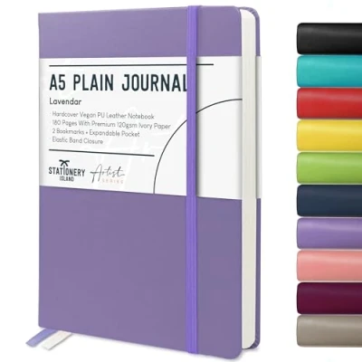 Image of STATIONERY ISLAND A5 Unlined Notebook,Plain Journal Hardcover with 120gsm Premium Thick Paper, 180 Pages Hardback Blank Note book for Writing, Working, Study, Lavendar