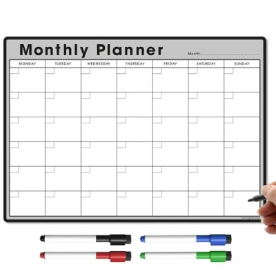 Image of TMS A3 Monthly Planner Whiteboard Magnetic Fridge Calendar for Meal Prep, Work or Family Planning Made in the UK (A3, Grey)