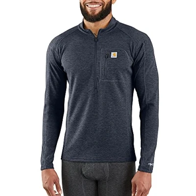 Image of Carhartt Men&#039;s Base Force Heavyweight Polyester Wool Quarter Zip Layer Top, Navy Heather, M