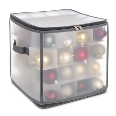 Image of FiNeWaY CHRISTMAS TREE 64 BAUBLE DECORATIONS HOLDER LARGE PLASTIC STORAGE BAG BOX XMAS (Grey)