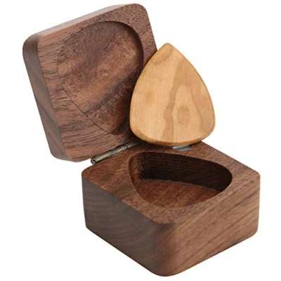 Image of Bnineteenteam Guitar Wood Picks Box,Acacia Square Pick Box Plectrum Container for Standard Musical Instrument Accessories