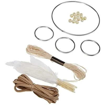 Image of Rayher DIY Dream Catcher Craft Kit with Four Metal Hoops, Wall Hanging in Natural Colours, 33x17cm, 66046000