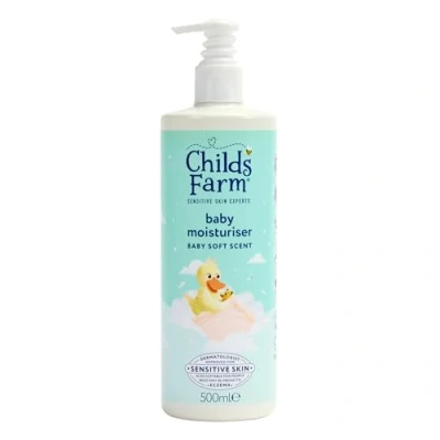 Image of Childs Farm Baby Moisturiser, Soft Scent Moisturising &amp; Hydrating Suitable for Newborns with Dry, Sensitive Eczema prone Skin, 500ml