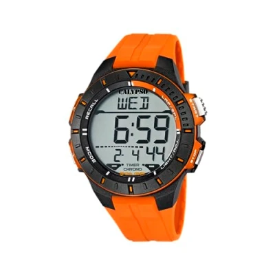 Image of Calypso Unisex Digital Watch with LCD Dial Display and Orange Plastic Strap K5607/1