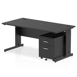 Image of Impulse 1600x800 Desk Black/Black Cable Managed 2 Drawer Mobile Ped