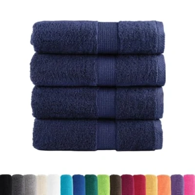 Image of vidaXL Navy Blue Guest Towels 4pcs 30x50cm Cotton, 600gsm, 100% Ring Spun OEKO TEX Certified, Hanging Loop, Machine Washable