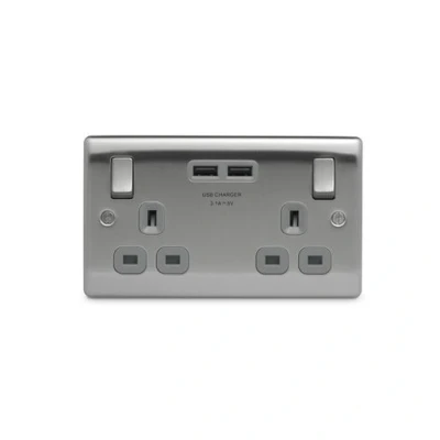 Image of BG 2G USB Switched Socket Brushed Steel