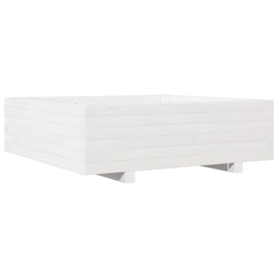 Image of vidaXL White Garden Planter 80x80x26.5 cm Solid Pinewood Square Outdoor Flower/Vegetable/Herb Box