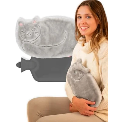 Image of soxo Plush Hot Water Bottle Cover Hand Warmer Neck Period Back Pain Relief Kids Bottles Cat Ears
