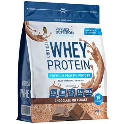 Image of Applied Nutrition Critical Whey Protein Powder 450g High Powder, Milkshake, Muscle Building Supplement with BCAAs &amp; Glutamine (450g 15 Servings) (Chocolate)