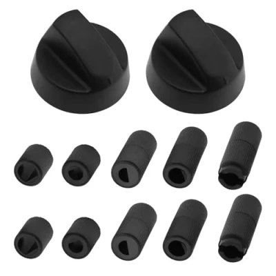 Image of LT Easiyl 2 Sets Universal Plastic Control Knobs Dial Switch Multi Cooker Replacement for Air Fryer Mini Oven Stove Grill with Adapter Knob Switch, Black