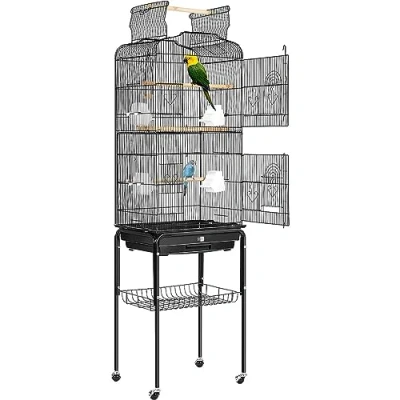 Image of VIVOHOME 64 Inch Bird Cage Macaw Square Cages with Open Play Top and Rolling Stand Large for Parrots Conures Lovebird Cockatiel Parakeets