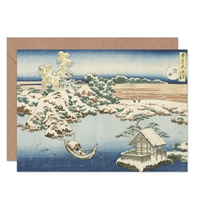 Image of Artery8 Hokusai Sumida River In Snow Japanese Painting Fine Art Greeting Card Plus Envelope Blank Inside