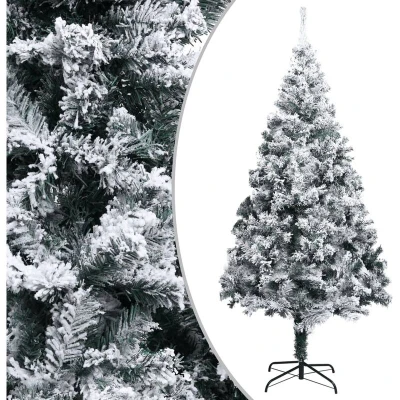 Image of vidaXL 300 cm Green PVC Artificial Christmas Tree with Flocked Snow and Steel Stand Adjustable Reusable