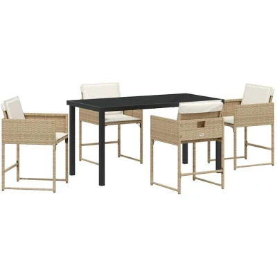 Image of vidaXL Garden Dining Set 5 pcs Beige Poly Rattan