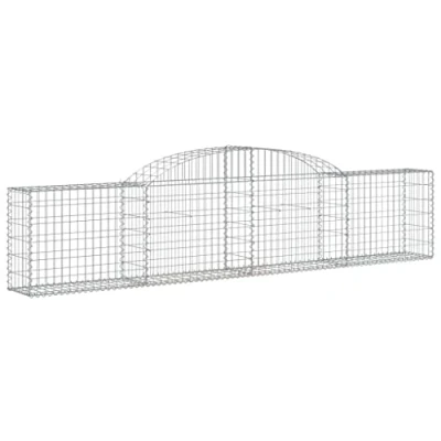 Image of vidaXL Arched Gabion Basket Stone Cage Wall 300x30x60/80cm Galvanised Iron for Garden/Patio Barrier, Silver Mesh