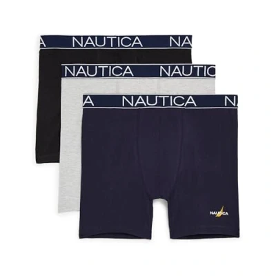 Image of Nautica Men&#039;s 3 Pack Cotton Stretch Limited Edition Boxer Briefs, Heather Grey/Peacoat/Black, S