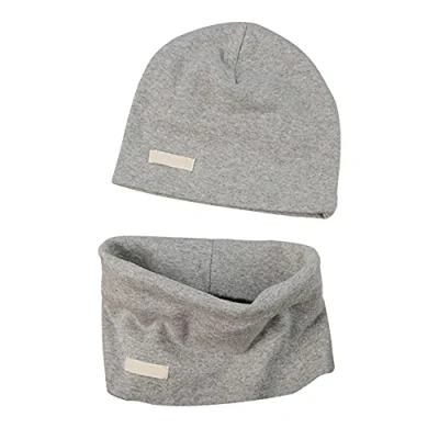 Image of LACOFIA Baby Boys Girls Beanie Hat and Collar Scarf Set Kids Super Soft Cotton Cap Infant Knit Hats Bandana Scarves 2 Pack Light Gray 0 6 Months S