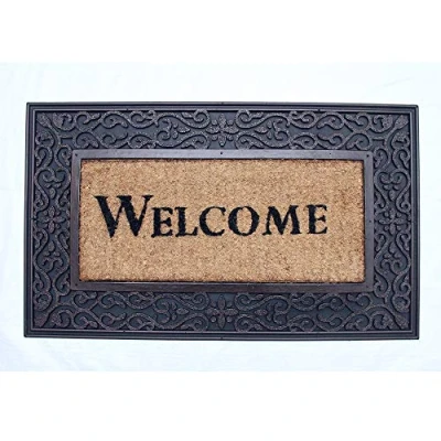 Image of Coco&amp;Coir Door Mat Non Slip Thick Coir Premium Quality Rubber Backed Eco Friendly Indoor Outdoor Heavy Duty Entrance 45 x 75 cm (Redrust Welcome)