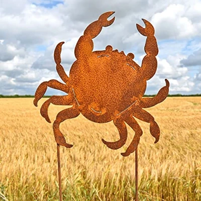 Image of Posiwio Crab Silhouette Garden Ornament Rusty Metal Outdoor Animal Stake Decoration