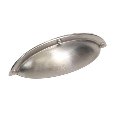 Image of Decoranddecor Manna Cup Shell Half Moon Handles Pull Handle for Cupboard Cabinet Drawer (64mm Hole Center 93,50 Overall Length, Satin Nickel)