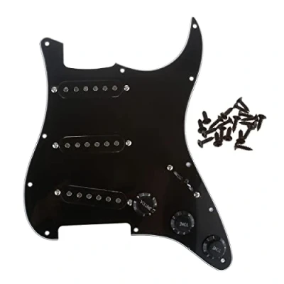 Image of Musiclily 11 Hole SSS Pre wired Pickguard Strat Loaded with Single Coil Pickups Set for Style Electric Guitar,3 Ply Black
