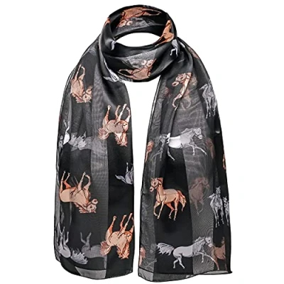 Image of Horse Print Satin Stripe Scarf, Black