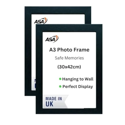 Image of A3 Photo Black Picture Frames 2 Pack Poster Frame Wooden for Wall Mounting Horizontal Vertical Room Home Decoration Document (2, Black)