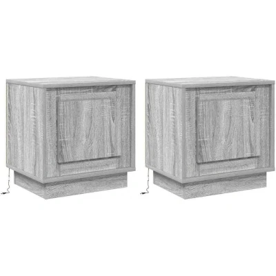 Image of vidaXL Bedside Cabinets with LED Lights 2 pcs Grey Sonoma 44x34,5x45 cm