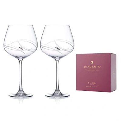 Image of DIAMANTE Two Swarovski Atlantis Gin Copa Glasses Adorned with Crystals