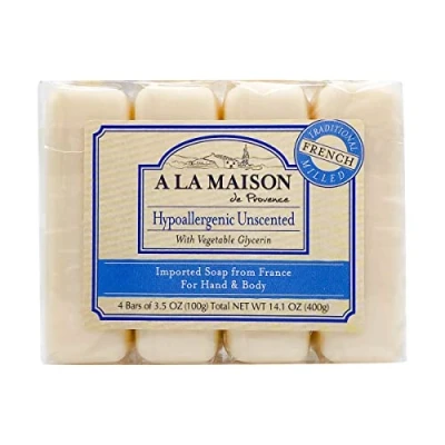 Image of A La Maison French Hypoallergenic Unscented Bar Soap Value Pack 3.5 oz Each/Pack of 4