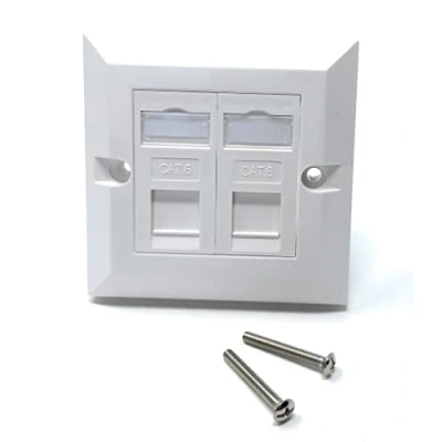 Image of Cat6 RJ45 FacePlate Wall Socket Box for Ethernet LAN Networking Face Plate, Compatible With Cat5e, Cat6, Cat7, Cat8, Cat9 Cable, Keystone Jack (Double Port, White)