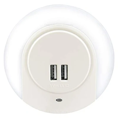 Image of Plug in LED Night Light with 2 USB Port Charger 1w Cool White Automatic Sensor Dusk to Dawn for Bedroom Childrens Room Hallways Living Rooms A78B