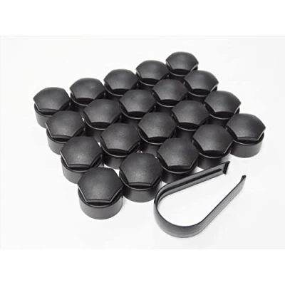 Image of Partsdealers® Round Type Wheel nut covers for Audi A1 A3 A4 A5 A6 A7 A8 TT Q3 Q5 Q7 17mm (Black Matte)